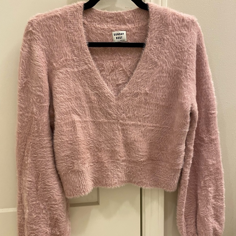 Aritzia Cropped Kitten V Neck Sweater